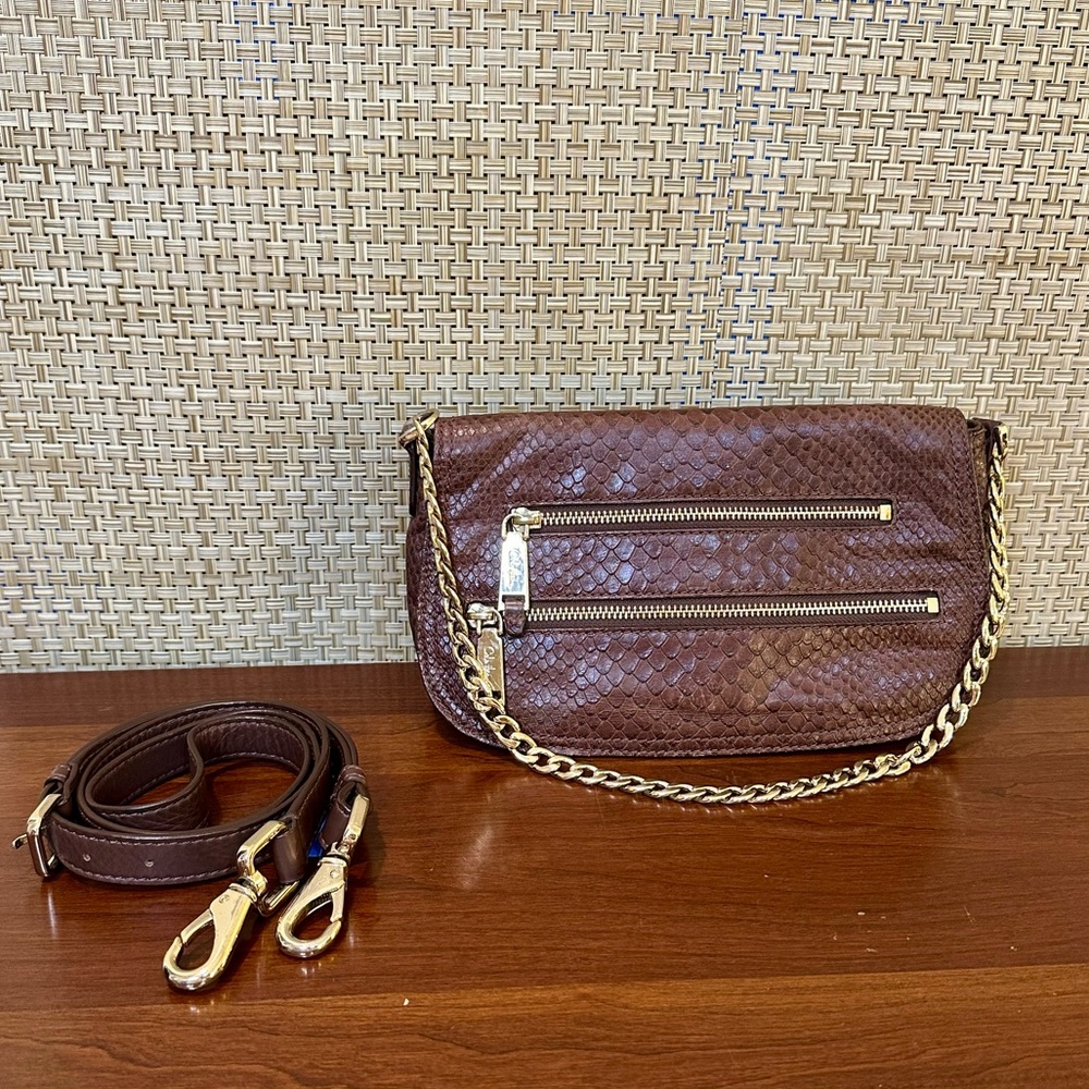 🌟HP🌟VTG 1990s Cole Haan Brown Reptile Embossed Leather Convertible Messenger